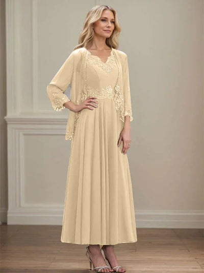 Evelina | A-Line Chiffon Dress with Sequins & Lace