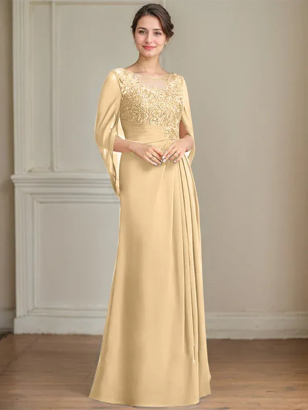Eloria – Scoop Neck Sequined & Pleated Mother of the Bride Gown