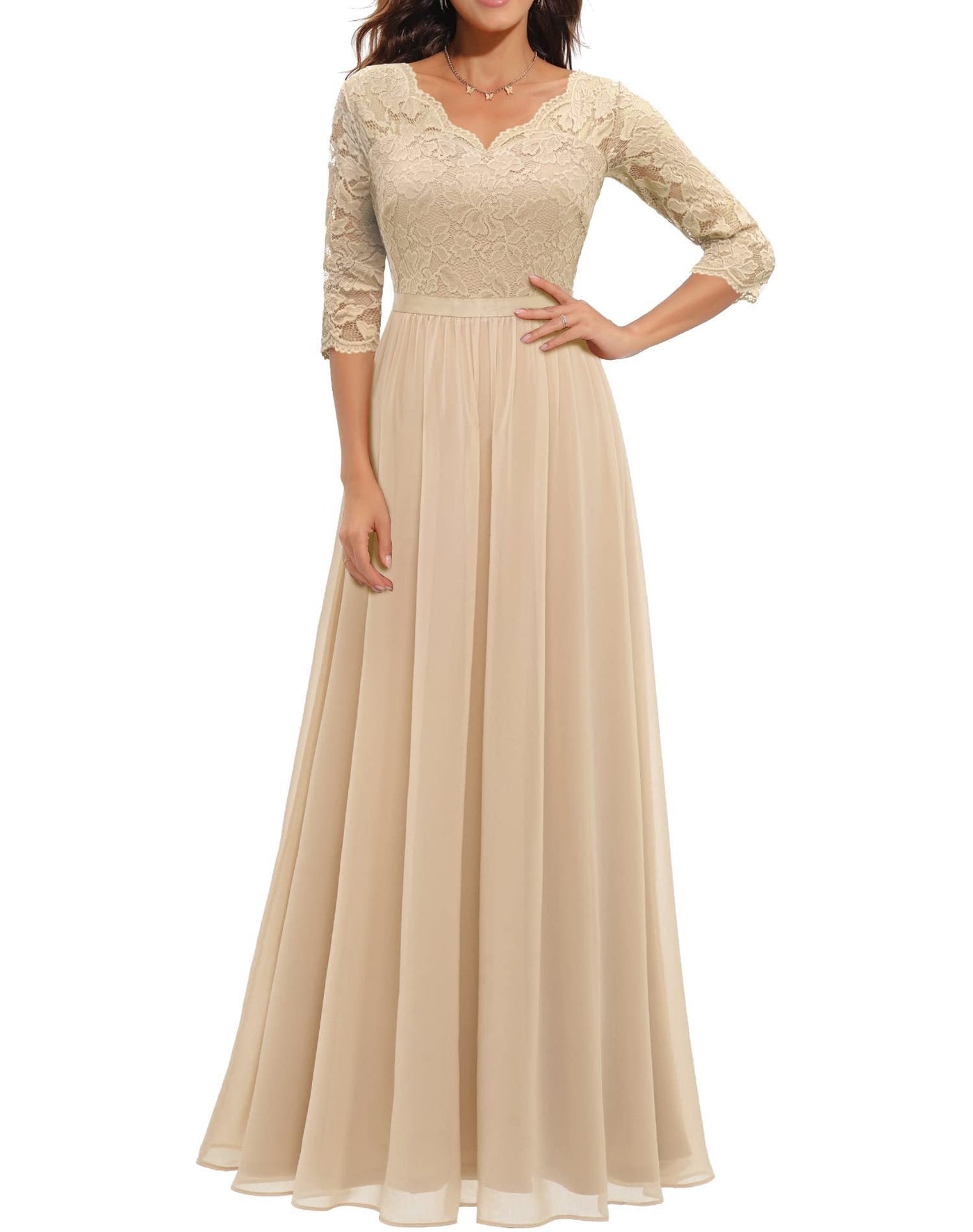 Celestine | Lace Stitching Long Waist Evening Dress