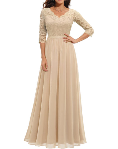 Celestine | Lace Stitching Long Waist Evening Dress