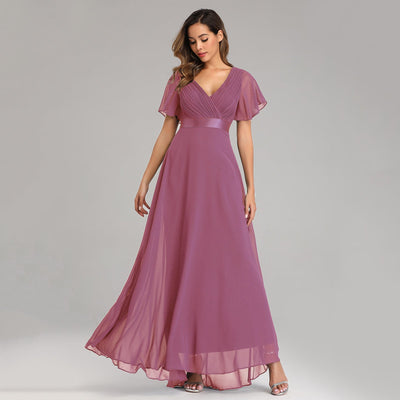 Celeste | Plus Size Double V-Neck Chiffon Evening Dress