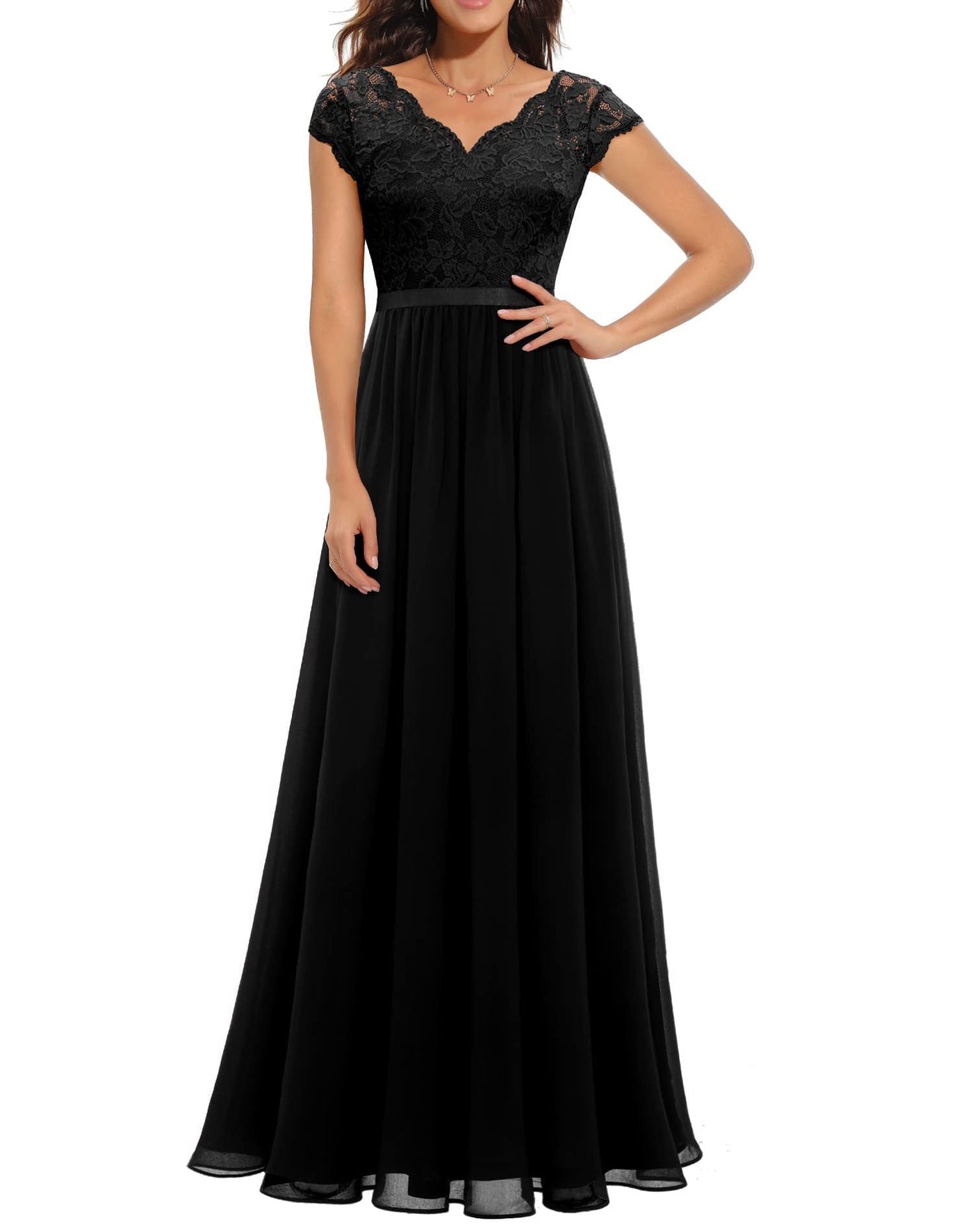Celestine | Lace Stitching Long Waist Evening Dress