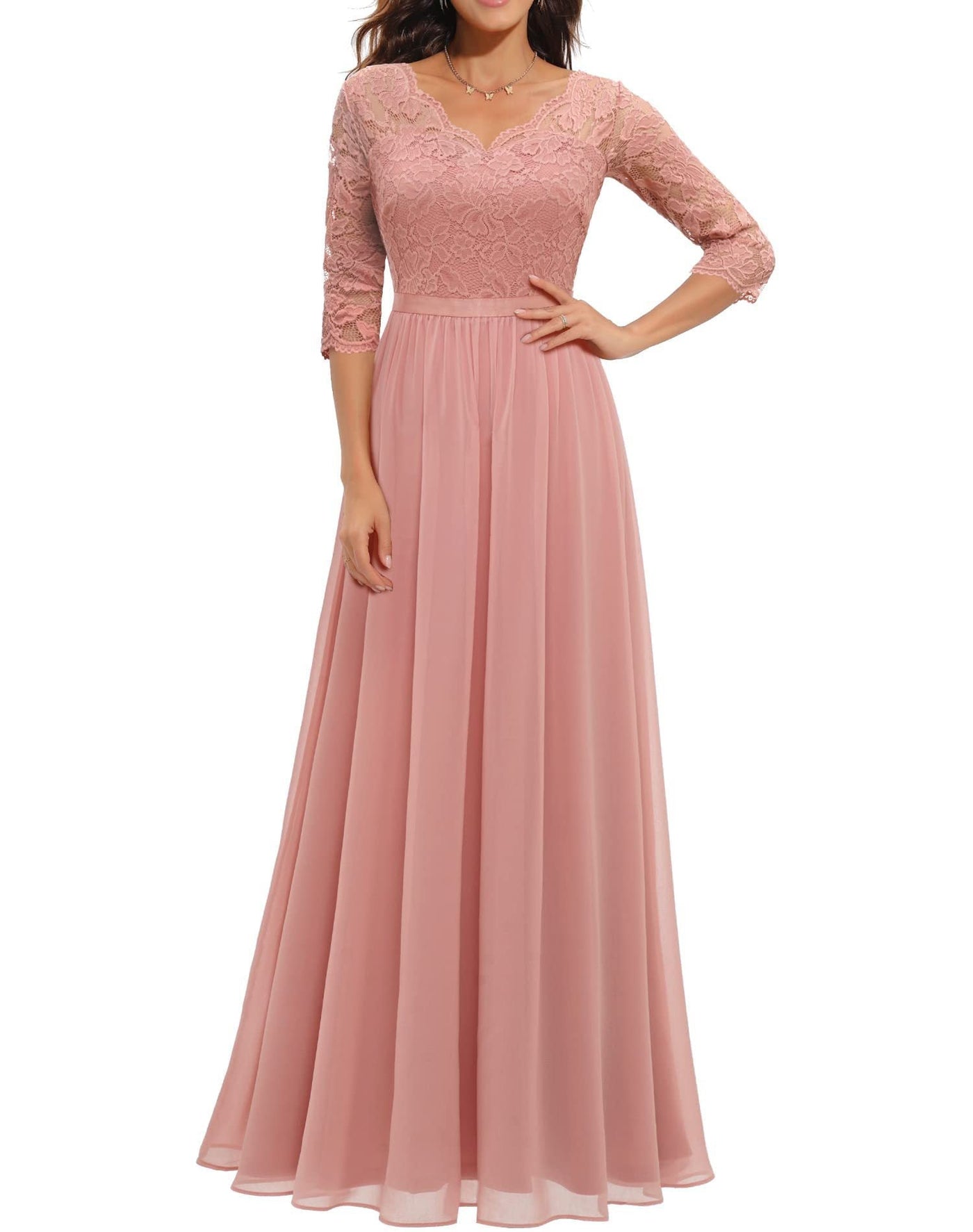 Celestine | Lace Stitching Long Waist Evening Dress