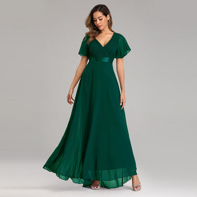Celeste | Plus Size Double V-Neck Chiffon Evening Dress