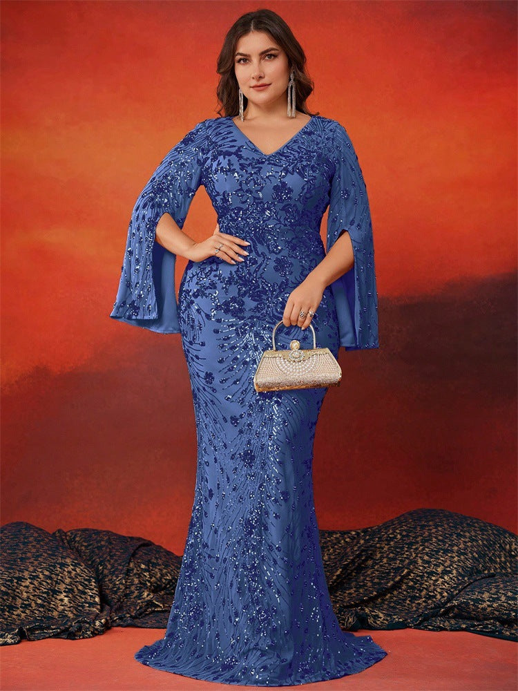 Annelise | Plus Size Sequin Long Sleeve Fishtail Evening Dress