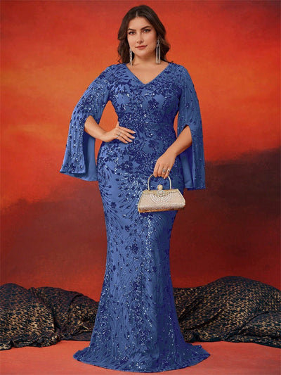Annelise | Plus Size Sequin Long Sleeve Fishtail Evening Dress