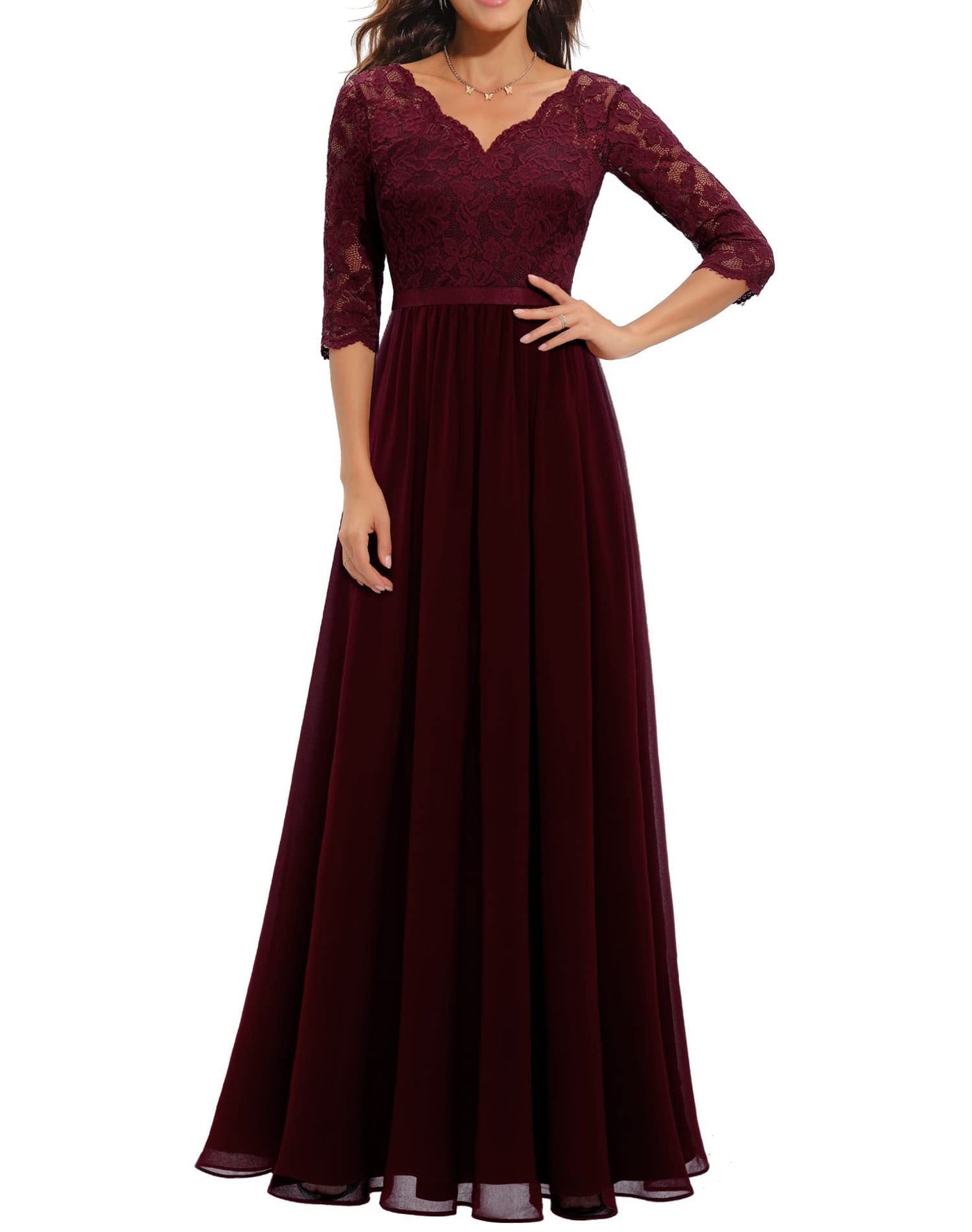 Celestine | Lace Stitching Long Waist Evening Dress