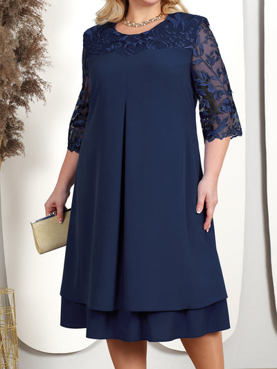 Helena – Plus Size Embroidered Chiffon Splicing Dress