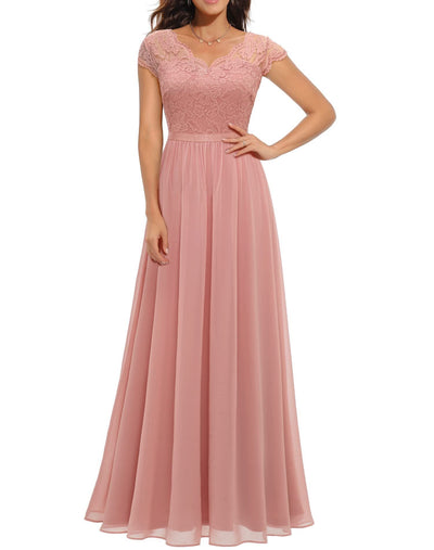 Celestine | Lace Stitching Long Waist Evening Dress