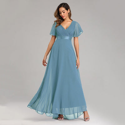Celeste | Plus Size Double V-Neck Chiffon Evening Dress