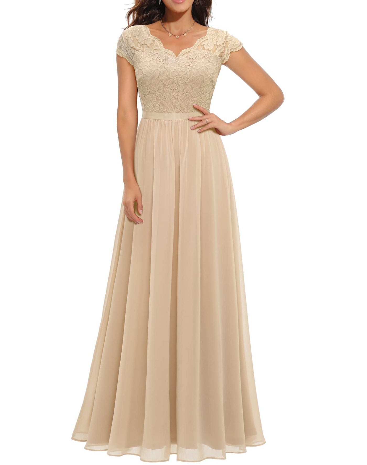 Celestine | Lace Stitching Long Waist Evening Dress