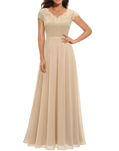 Celestine | Lace Stitching Long Waist Evening Dress