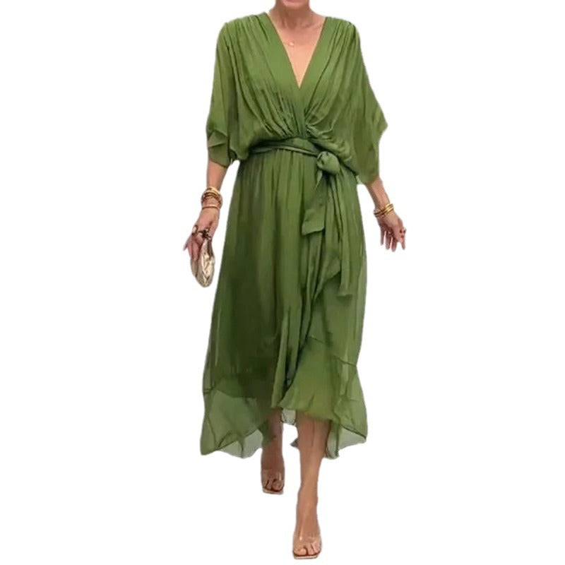 Serena | Lace Bat-Sleeve Irregular Hem Maxi Dress