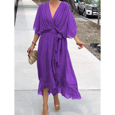 Serena | Lace Bat-Sleeve Irregular Hem Maxi Dress