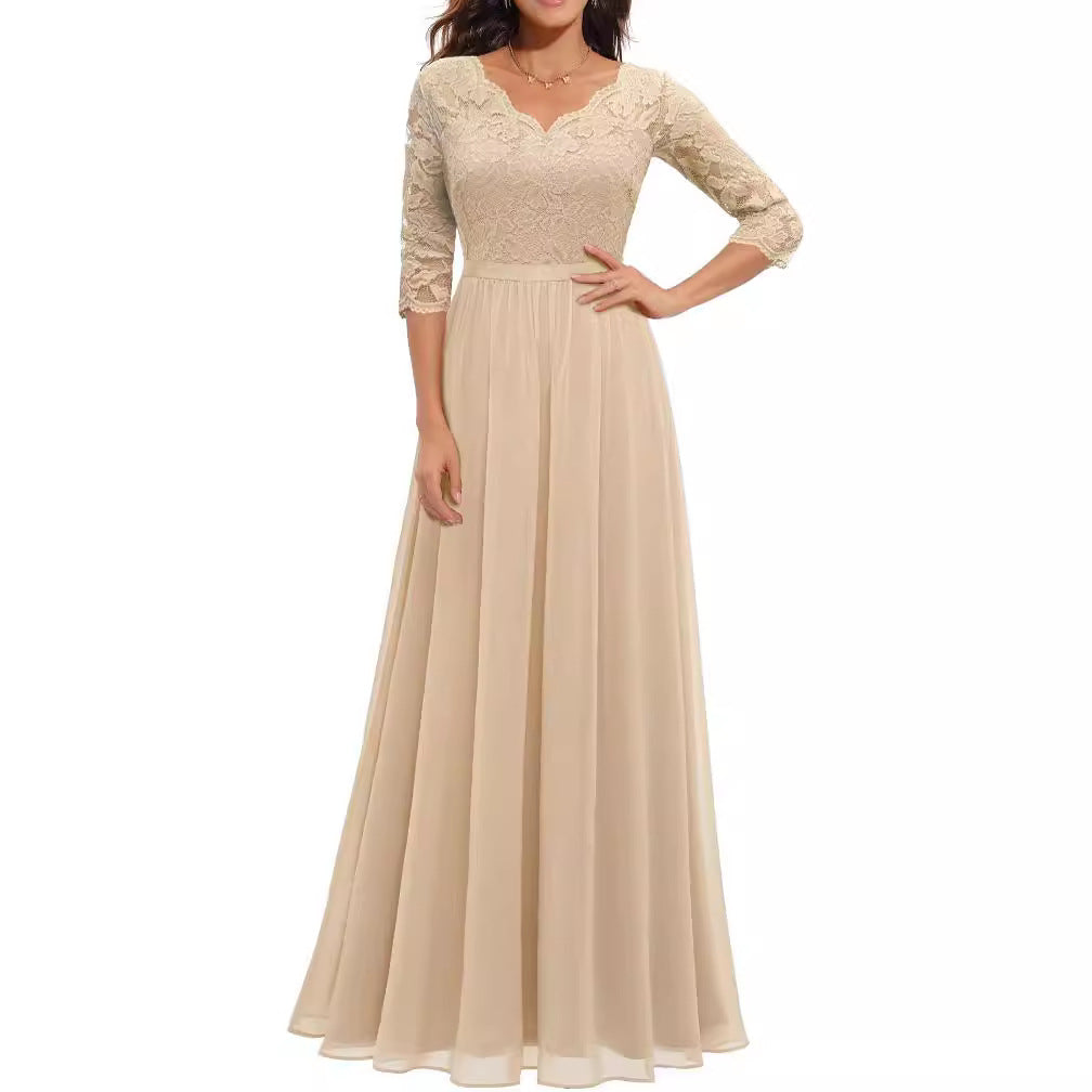 Celestine | Lace Stitching Long Waist Evening Dress