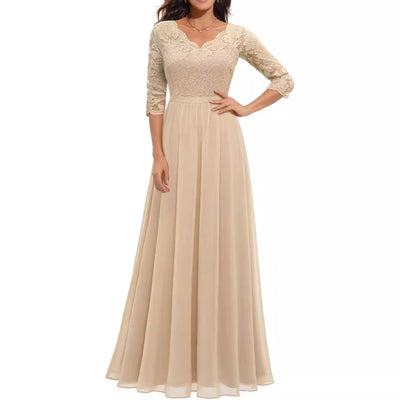 Celestine | Lace Stitching Long Waist Evening Dress