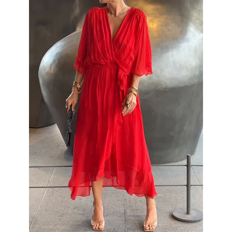 Serena | Lace Bat-Sleeve Irregular Hem Maxi Dress