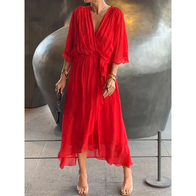 Serena | Lace Bat-Sleeve Irregular Hem Maxi Dress