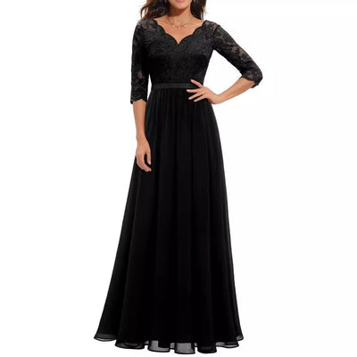 Celestine | Lace Stitching Long Waist Evening Dress