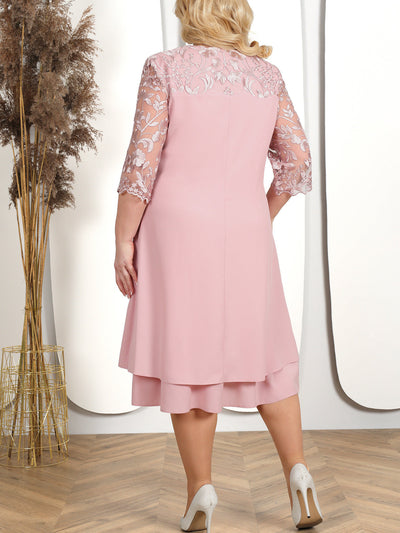 Helena – Plus Size Embroidered Chiffon Splicing Dress