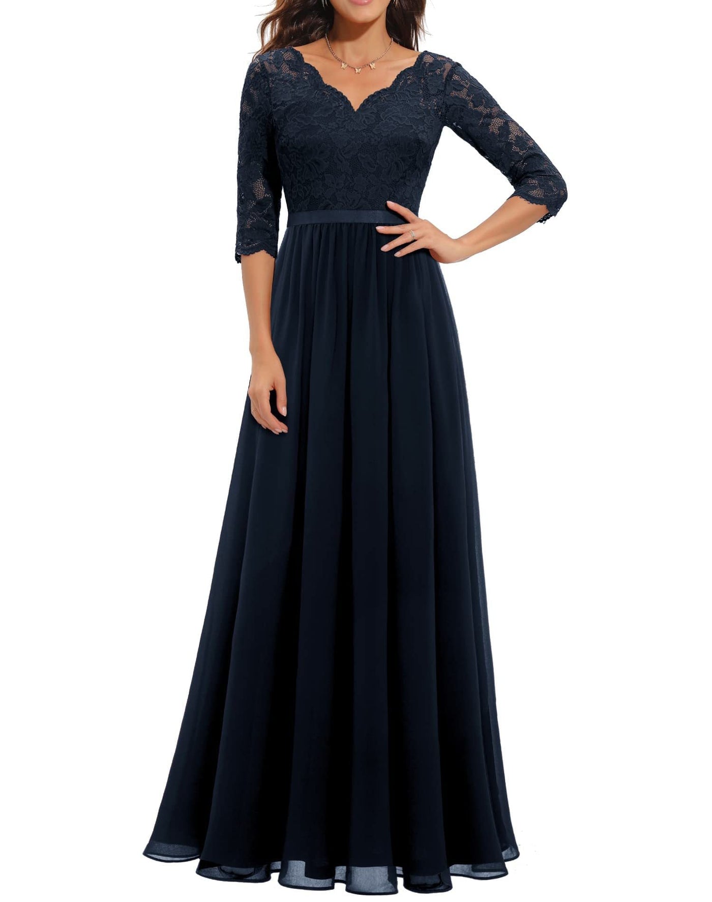 Celestine | Lace Stitching Long Waist Evening Dress