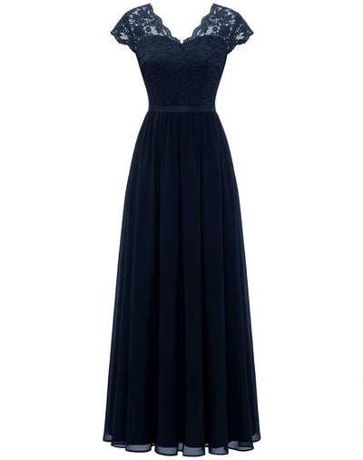 Celestine | Lace Stitching Long Waist Evening Dress