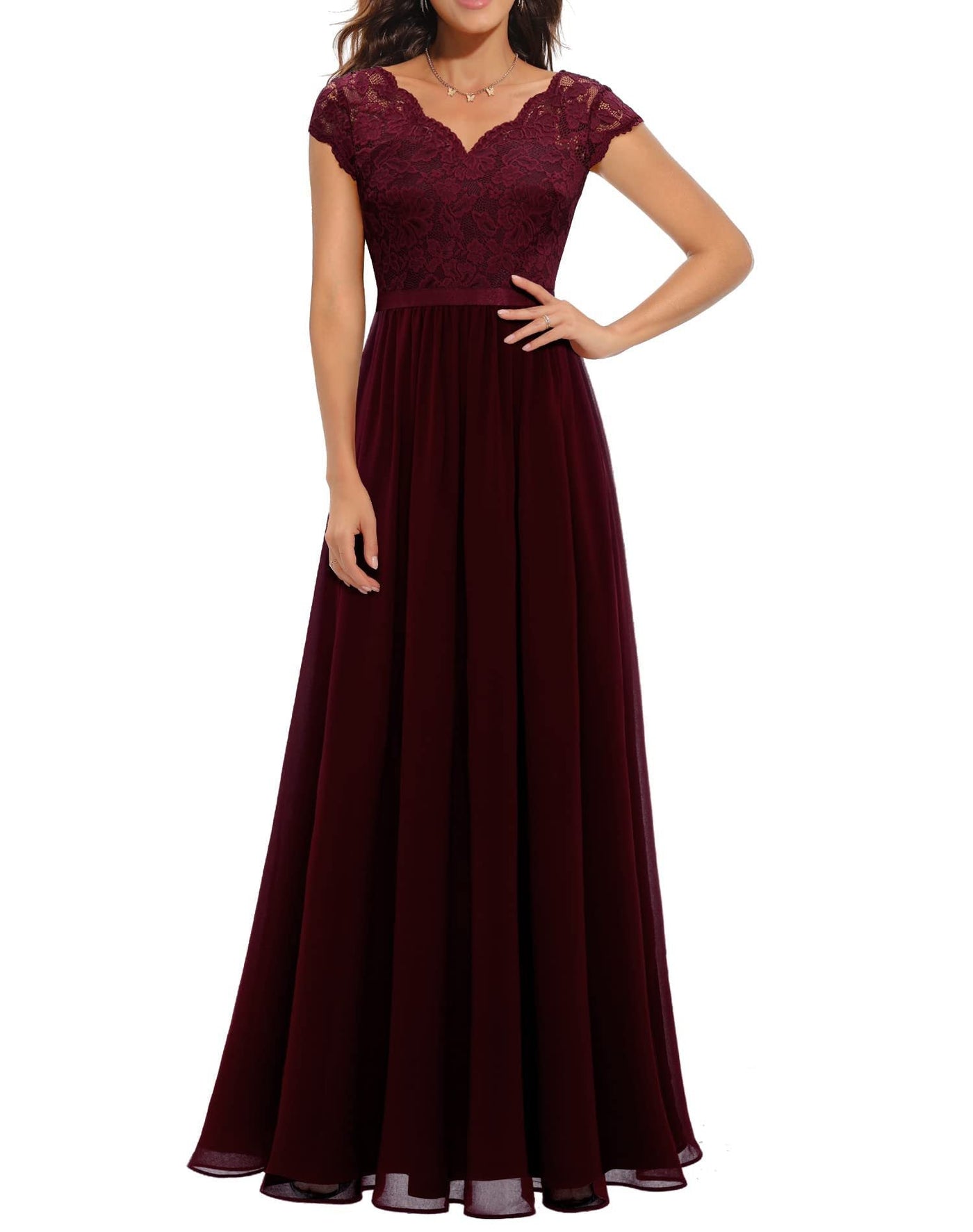 Celestine | Lace Stitching Long Waist Evening Dress