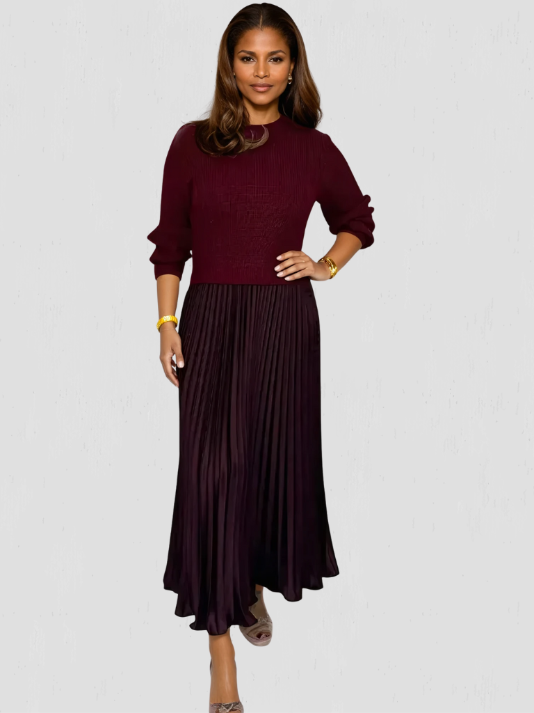 ELEGANCE PLEATED HOLIDAY DRESS