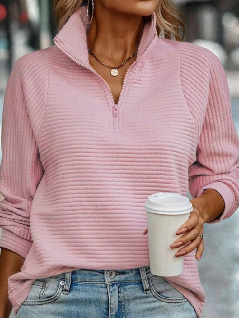 JANITA RIBBED HALF-ZIP SWEATER