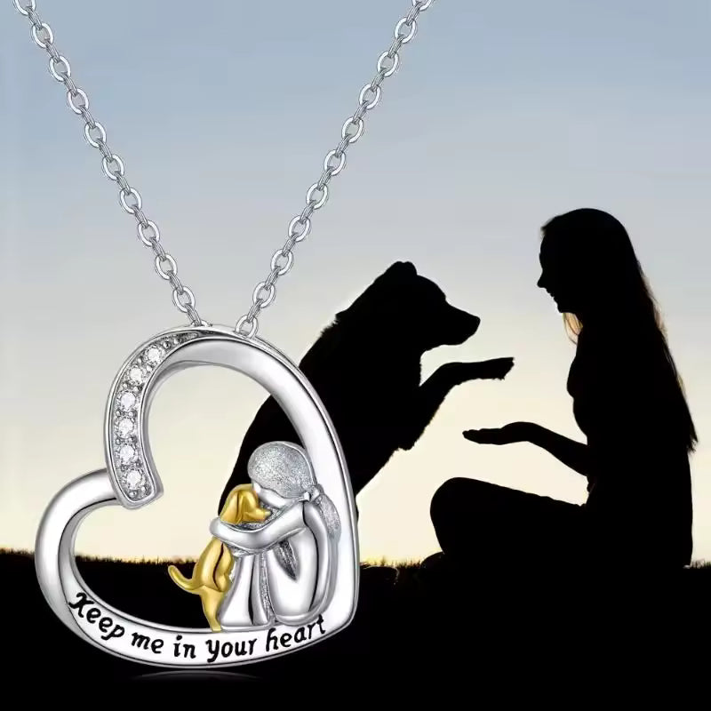 Dog Embrace Heart Necklace