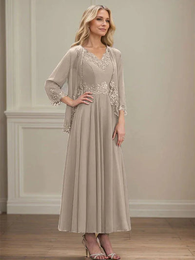 Evelina | A-Line Chiffon Dress with Sequins & Lace