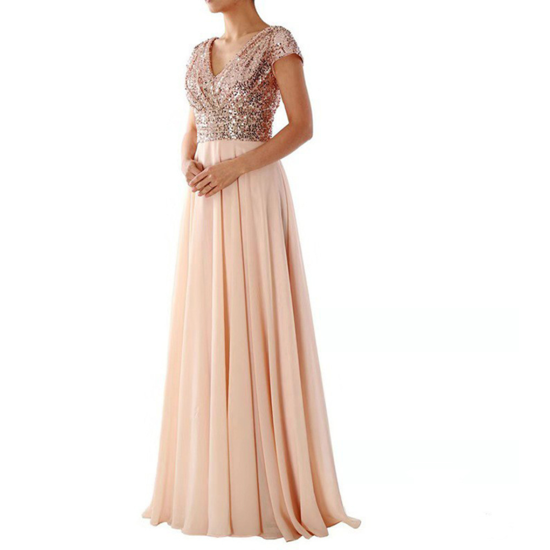 Marcella | V-Neck Sequin & Chiffon Evening Dress