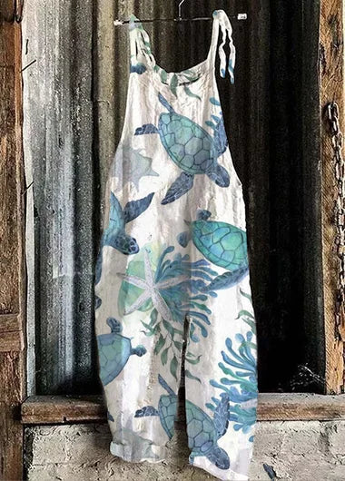 Lightweight artisanal jumpsuit in marine style