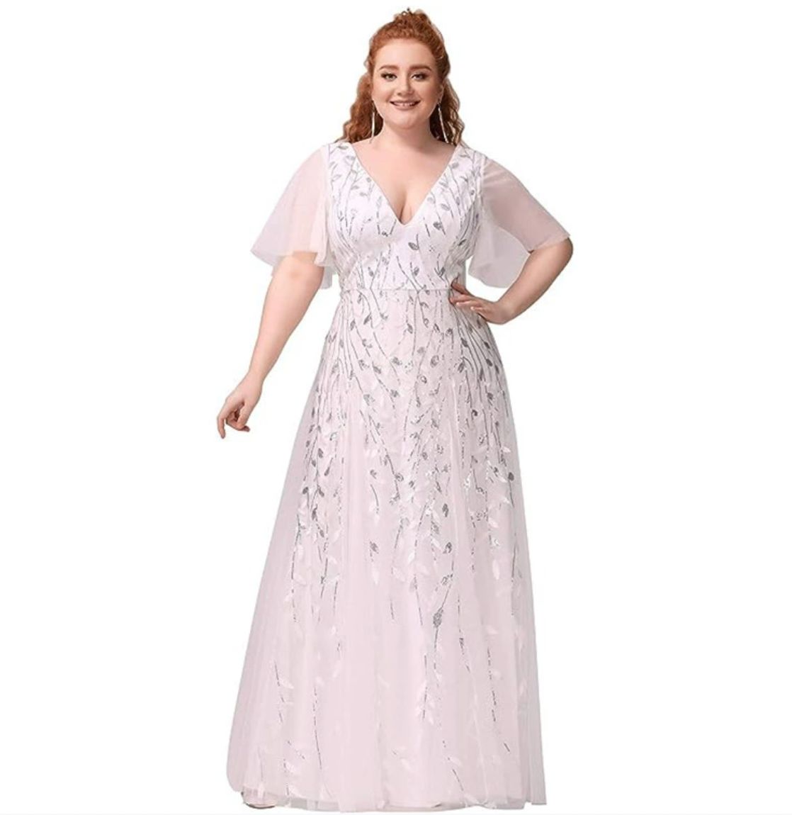 Marjorie | Plus Size V-Neck Lace & Sequin Mother of the Bride Dress