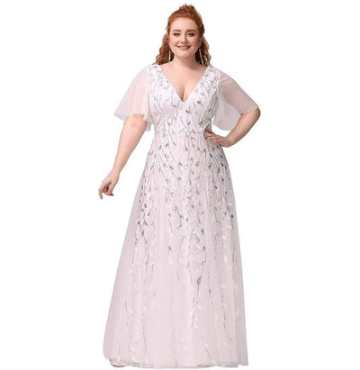 Marjorie | Plus Size V-Neck Lace & Sequin Mother of the Bride Dress