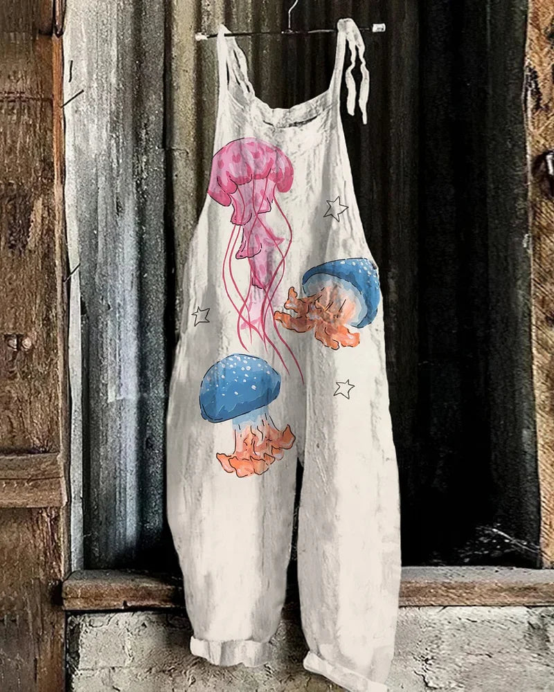 Lightweight artisanal jumpsuit in jellyfish style