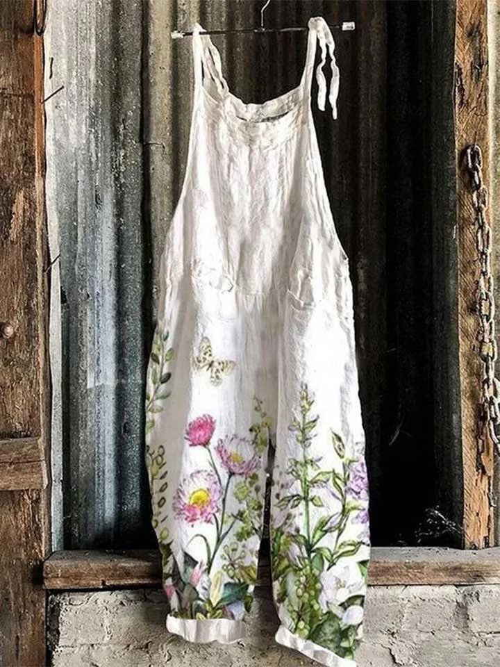 Lightweight artisanal jumpsuit in wildflower style
