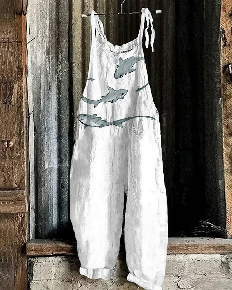 Lightweight artisanal jumpsuit in shark wave style