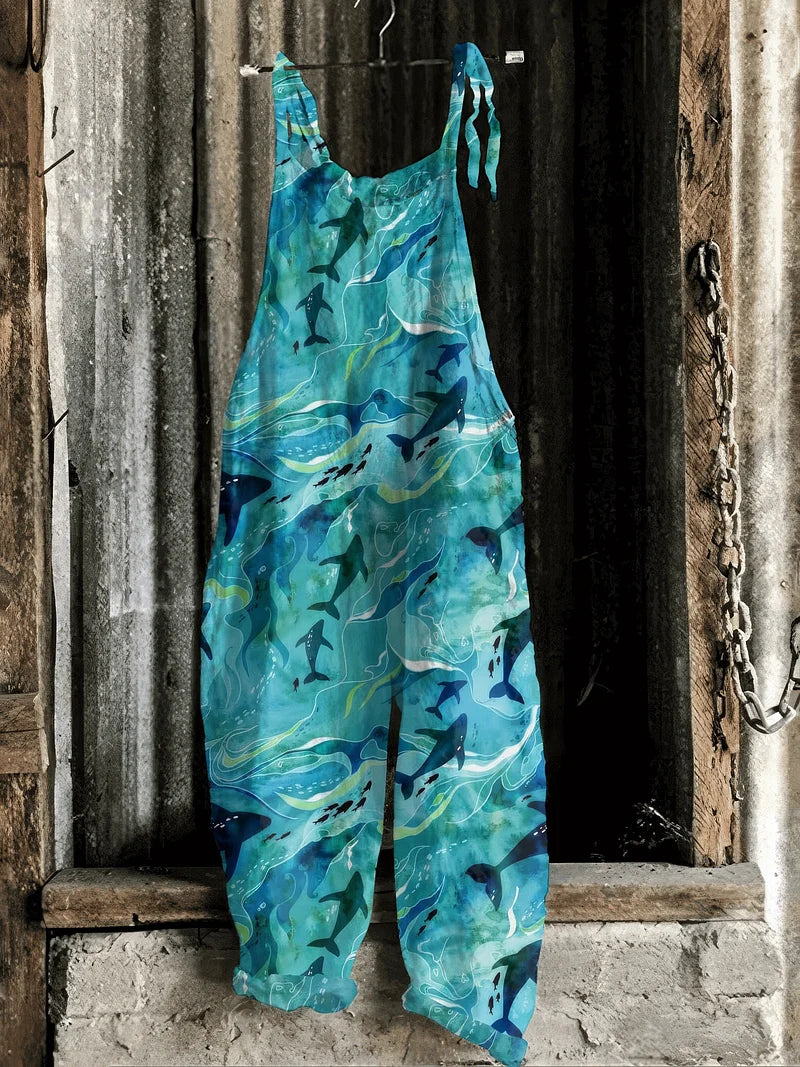 Lightweight artisanal jumpsuit in ocean wave style
