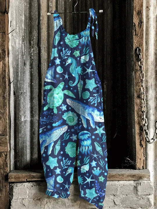 Lightweight artisanal jumpsuit in deep sea style