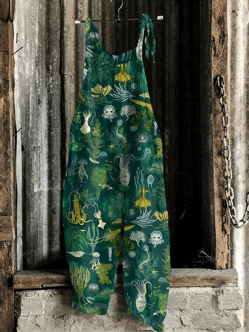 Lightweight artisanal jumpsuit in jellyfish reef style