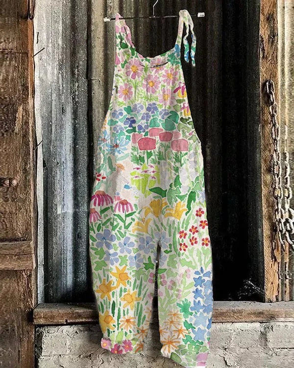 Lightweight artisanal jumpsuit in colorful garden style