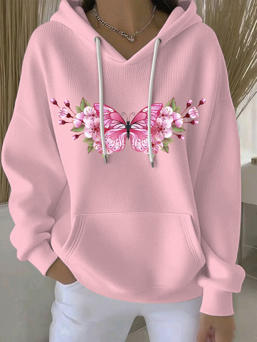 Pink Ribbon Casual Hoodie for Women