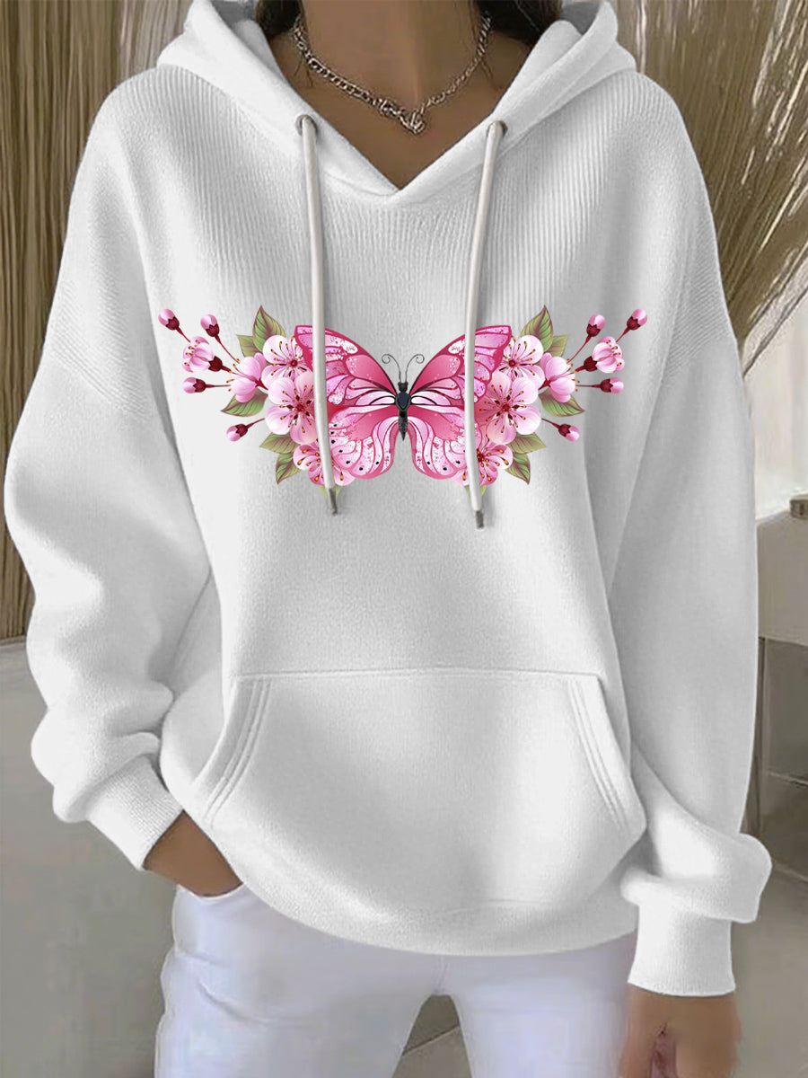 Pink Ribbon Casual Hoodie for Women