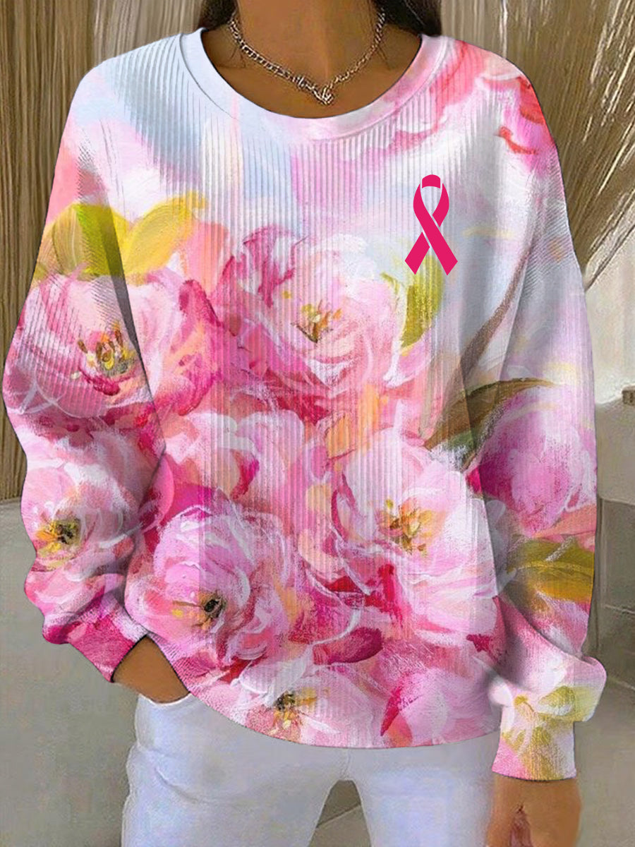 Floral Pink Sweatshirt for Women - Breast Cancer Awareness Edition