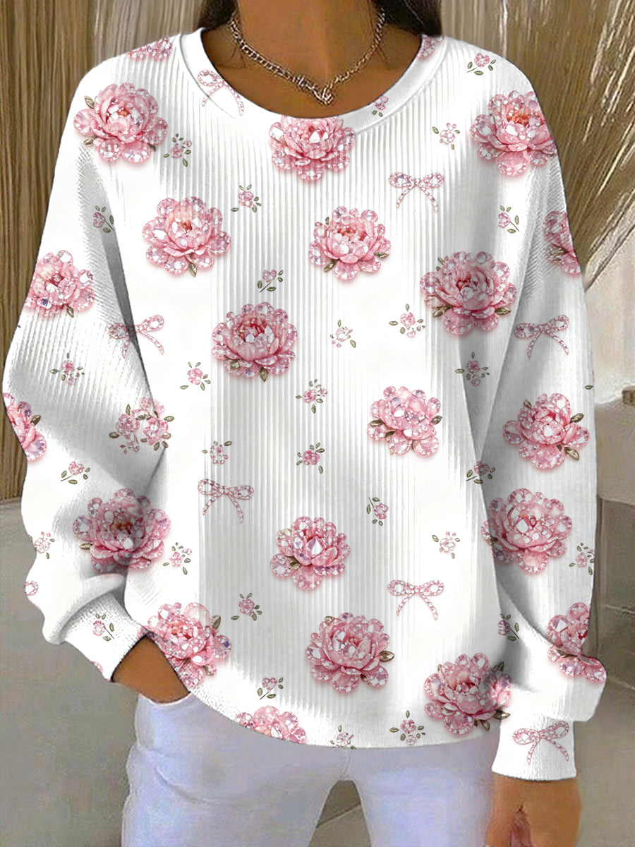 Floral Pink Print Casual Sweatshirt for Women - Breast Cancer Awareness Edition