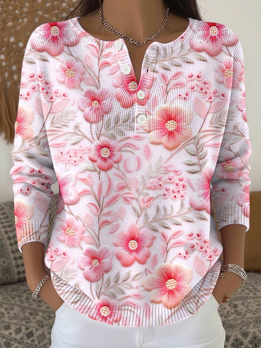Floral Pink Knit Top for Women - Breast Cancer Awareness Edition