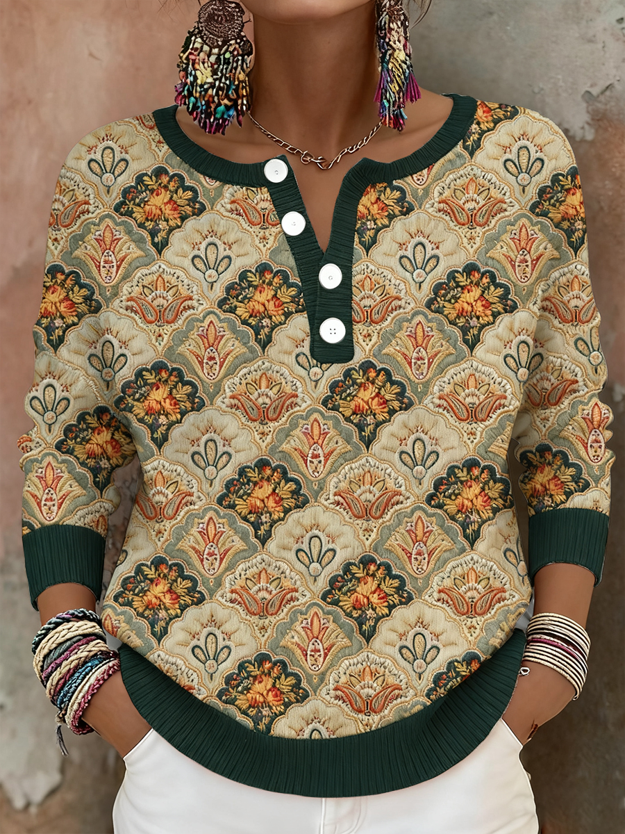 Floral Art Print Bohemian Tops for Women