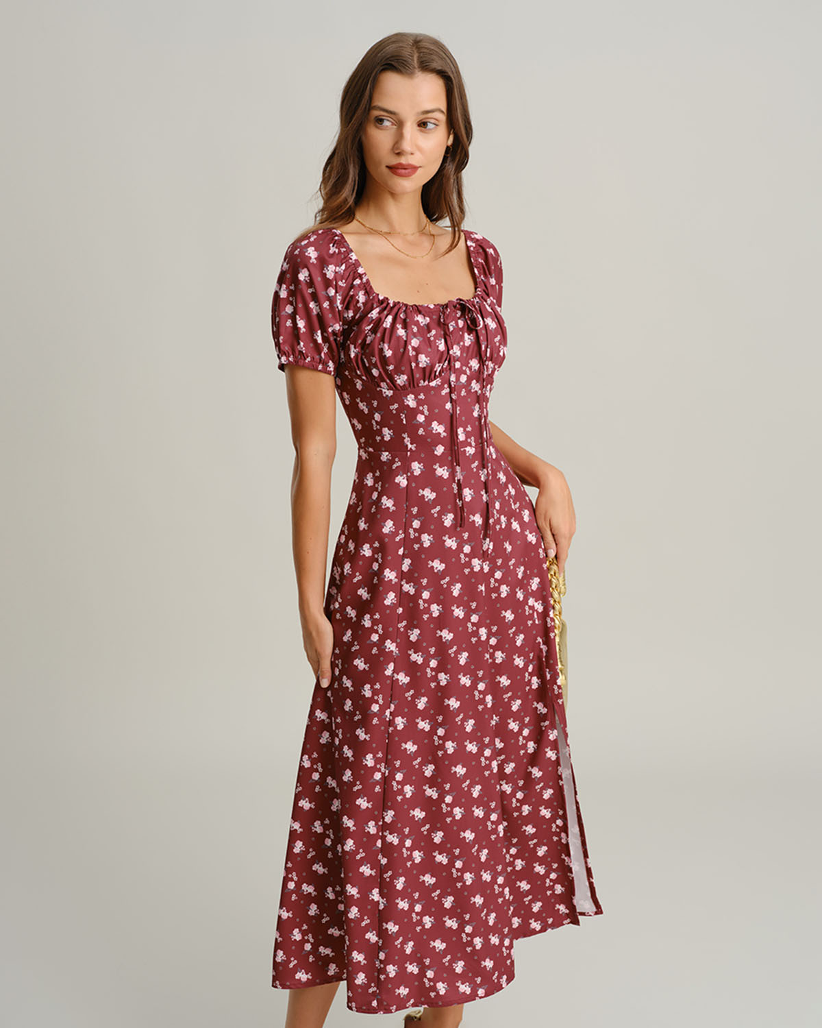 Scarlett – Floral Square Neck Puffed Sleeve Midi Dress
