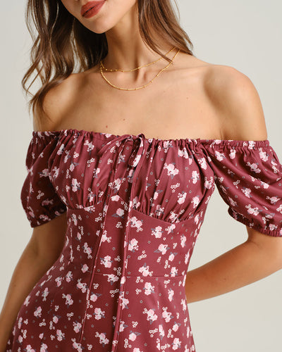 Scarlett – Floral Square Neck Puffed Sleeve Midi Dress